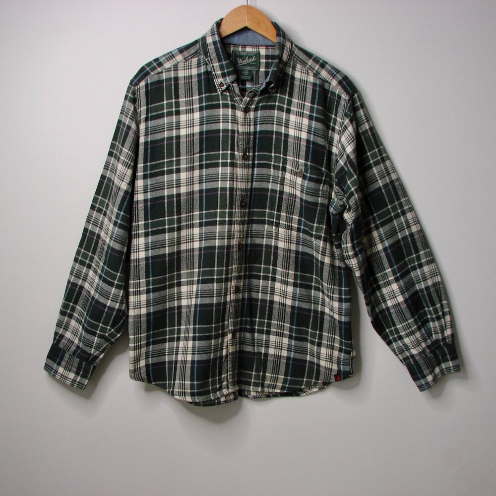 Woolrich Green Plaid Flannel Shirt Top Outdoors Button Front Size Medium